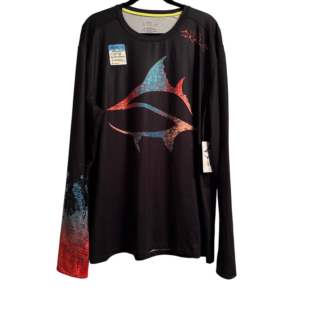 Loco‎ Skailz Mens Savage Mesh Fishing Shirt Black UPF 50 Long Sleeve XL New